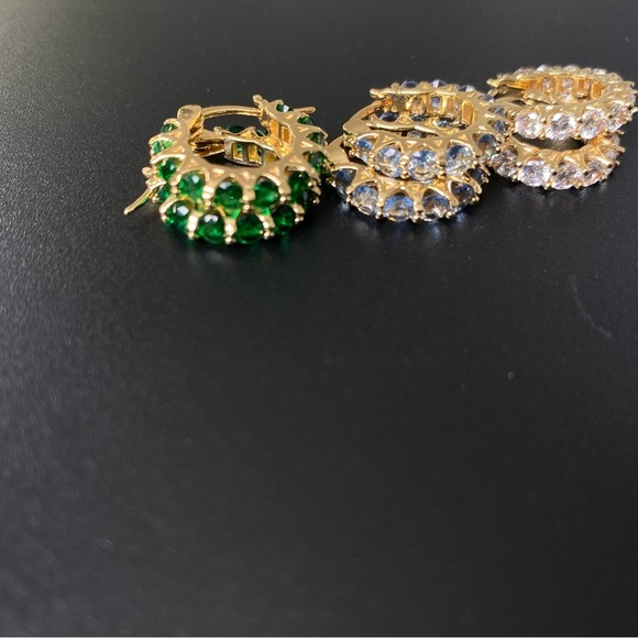 Elegant Gold and Gemstone Hoop Earrings Set - Picture 2 of 3